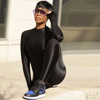 BIIKPIIK Maneca Lunga de Toamna Salopeta Negru Solid Femei Elegante, Salopete de Antrenament Salopete Sportiv Activewear Jogging Îmbrăcăminte