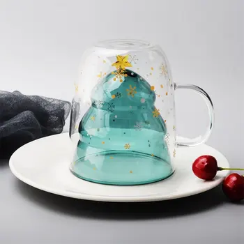 OBR Creative Perete Dublu de Sticla Cana de Cafea Drăguț de Crăciun Pom de Sticla Pentru Cafea, Ceai Desene animate Pahare Tumbler Pahare de Vin