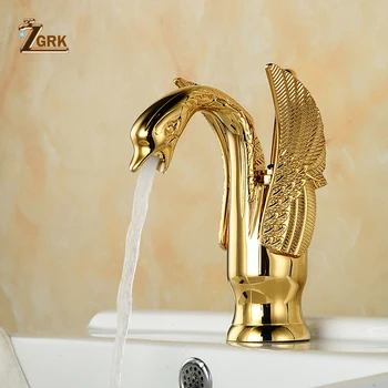 ZGRK Bazinul Robinete Nou Design Swan Robinet Placat cu Aur chiuveta Robinet Hotel de Lux de Aur de Cupru Robinete Robinetele calde și reci