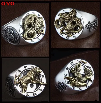 925 argint moda retro personalitatea omului retro patru patron Thai argint inel degetul arătător
