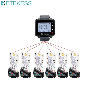 RETEKESS wireless restaurant de asteptare sistem clienții apel chelner servicii cu Ceas Receptor+6 Card de Masa Pager Emițătoare