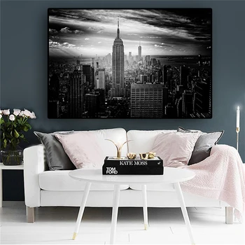 New York Manhattan Alb Negru Clădire Panza Pictura Postere si Printuri Scandinave Arta de Perete de Imagine pentru Camera de zi