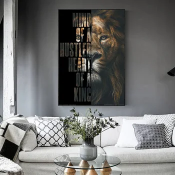 Leu negru cu Cuvinte de Inspiratie Panza Pictura Cuadros Postere de Imprimare Arta de Perete pentru Camera de zi Decor Acasă (Fara Rama)