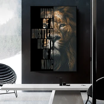 Leu negru cu Cuvinte de Inspiratie Panza Pictura Cuadros Postere de Imprimare Arta de Perete pentru Camera de zi Decor Acasă (Fara Rama)