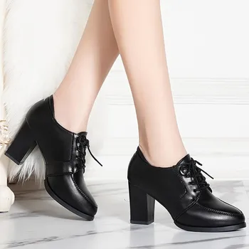 Lucyever de Înaltă Calitate Pu Piele Toc Patrat Glezna Cizme pentru Femei de Moda Dantela Sus Pantofi Office Femeie Negru rezistent la apa Botas