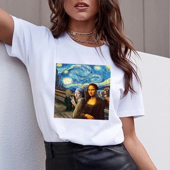 Spoof Mona Lisa Distracție de Moda de Imprimare T-shirt de Personalitate de Moda Harajuku Noi Amuzant Casual de Vara Vrac Tricou Femei de Îmbrăcăminte