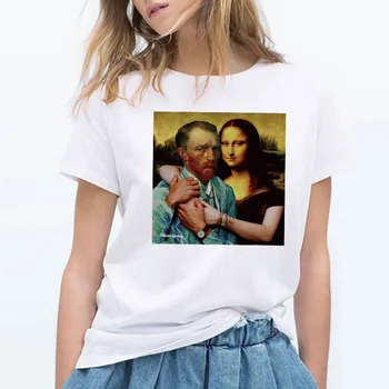 Spoof Mona Lisa Distracție de Moda de Imprimare T-shirt de Personalitate de Moda Harajuku Noi Amuzant Casual de Vara Vrac Tricou Femei de Îmbrăcăminte