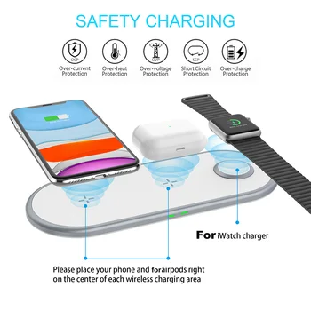 DCAE 3 In 1 15W Qi Wireless Charger Dock Station Dual Fast Charging Pad Pentru Apple Watch 5 3 4 2 AirPods Pro iPhone 8 X XR XS 11