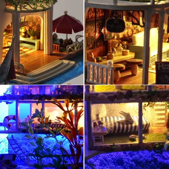 Cutebee DIY casă de Păpuși din Lemn, Case de papusi in Miniatura, Mobilier casă de Păpuși Kit de Jucării pentru Copii de Anul Nou Cadou de Crăciun Casa TC4