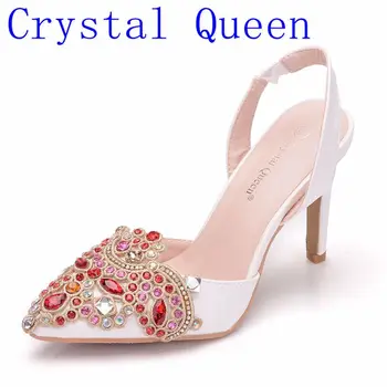 Cristal Regina Femeilor Mireasa Nunta Pantofi Platforma cu Toc Roșu Stras de Cristal Peep Toe Mireasa, domnisoara de Onoare doamnelor Bal Pompe
