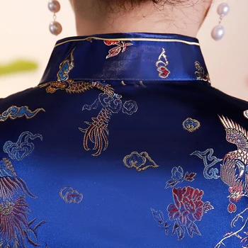 Vintage Slim Asiatice Femei Plus Dimensiune Bluza 3XL 4XL Cheong-sam Collor Topuri Tricouri Flori Elegant Oriental Spectacol de teatru de Îmbrăcăminte