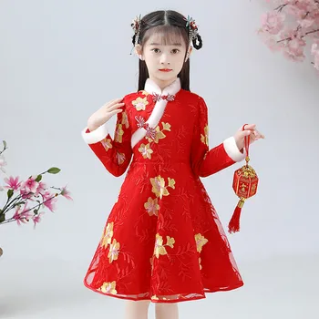 SAGACE Copil copil Copil Fată de Anul Nou Chinezesc Tang Costum Printesa Rochii Haine zilei de Anul Nou Chinezesc flanel rochie