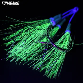 FUNADAIKO Ajuta cârlige Seafishing lent jigging cârlige din oțel carbon de înaltă cârlige duble Luminoase glow 1/0 2/0 3/0 4/0 UV cârlige