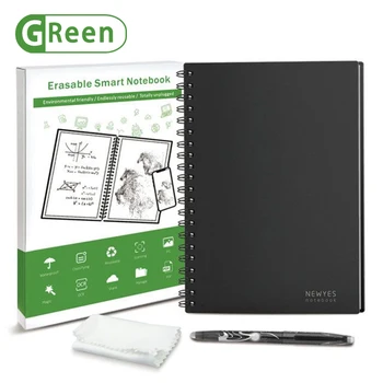 NEWYES Negru de Mediu A5 Wirebound Notebook Erasable Smart Notebook de Hârtie Reutilizabile pentru Scris cu o cârpă și erasable pen
