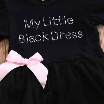 Arc Negru Cu Maneci Scurte, O-Neck Bumbac De Vară Pentru Copii Toddler Top Bowknot Carouri Rochie Costum Copii Bumbac Sundress