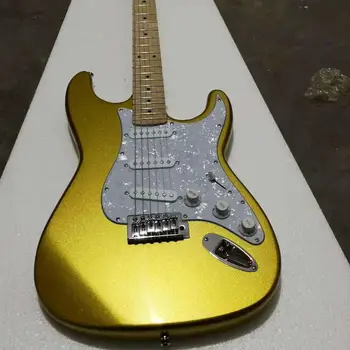 De înaltă calitate FDST-1026 aur culoare corp solid cu pickguard alb val maple fretboard chitara electrica, transport Gratuit