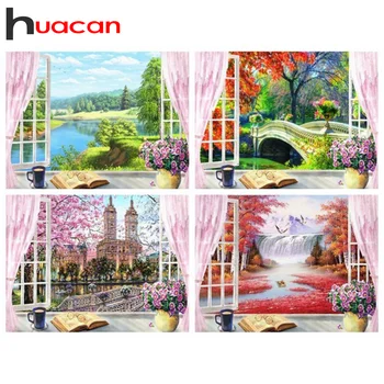 Huacan Complet Piața Diamant Ferestre Pictura Peisaj Home Decor Mozaic Broderie Copac Peisaj Râu Cadou Handmade
