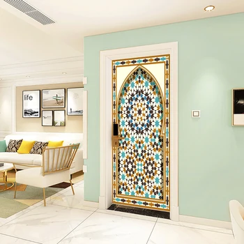 Stil musulman Mică Bairam DIY Ușa de Artă Murală Autocolant Decor Dormitor Living Ușa de Perete Autocolante Auto-adeziv Tapet