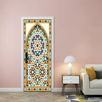 Stil musulman Mică Bairam DIY Ușa de Artă Murală Autocolant Decor Dormitor Living Ușa de Perete Autocolante Auto-adeziv Tapet