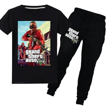 Grand Theft Auto Joc Pantaloni Lungi 2 buc Copii Seturi GTA 5 Tricou Fete Baieti Copii Copilul Haine de Fata Roupa Infantil Menina