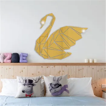Acril 3D Geometrice Swan Oglindă Autocolante de Perete Dormitor Copii Artă Murală Decalcomanii de Acasă Decor Camera de zi în Oglindă Autocolant Decorativ