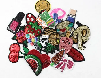 24buc /lot mixt de fructe buzele sequin patch-uri fier de călcat fierbinte pe Broderie patch-uri de haine pentru fete DIY accesorii de îmbrăcăminte