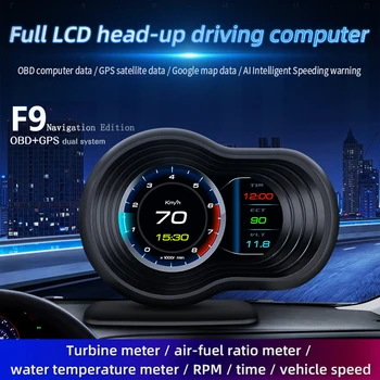 Masina de Afișare HUD F9 pantalla frontal HUD OBD2+GPS dual sisteme de navigație versiune inteligente AI Vitezometrul Avertizare depășire viteză
