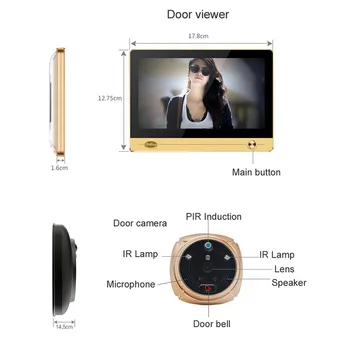 ROLLUP WIFI Usa Viewer Doorbel WIFI IR PIR Viziune de Noapte Ușa HD Camera Supraveghere de la Distanță de 7 inch Ușa Display Cu Clopot Ușă