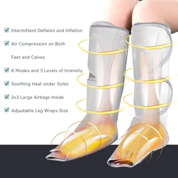 Picior Masaj pentru Circulatie, Aer Compresia Gambei și Piciorului Masaj, Împachetări Cu Funcția de Căldură pentru Relaxare 6 3 Moduri de Intensitate