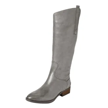 HEFLASHOR Coapsei Cizme maro Femei Vintage din piele Toc Pătrat cu Fermoar înălțimea genunchiului buckle Boot Ține de Cald Rotund Toe Pantofi