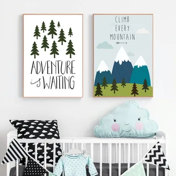 Nordic Panza Pictura Desene animate Pădure de Munte Săgeata Aventura Citate de Imprimare și Poster de Perete Poze Copii Decor Dormitor