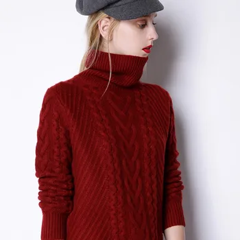 BARESKIY Cașmir pulover femei nou de înaltă gât pulover de cașmir lung de lână tricot bottom tricou vrac solid de culoare sălbatice pulover