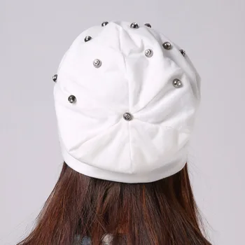 Geebro Femei Argint Pietre Cap Pălăria de Primavara Casual Bumbac Knit Beanie pentru Femei Carouri Pălărie Subțire pentru Bărbați Chelioși Capac