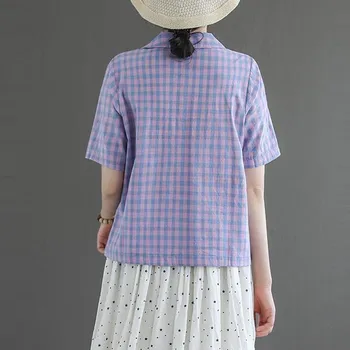 Bluze Tricouri Femei Casual de Vara Carouri Topuri Noi 2020 Stil coreean Guler de Turn-down de sex Feminin Bluza Vintage de Înaltă Calitate P990