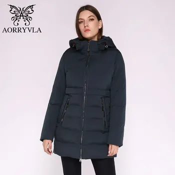 AORRYVLA Slim pentru Femei Jacheta de Iarna de culoare Albastru Închis Complet Bumbac cu Maneci Lungi Căptușit cu Glugă Haina Groasă Vânt Cald Femeie Parka 2020