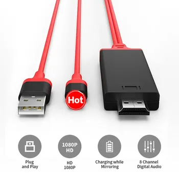 1 Bucata de 2M USB la HDMI compatibil HDTV AV Cablu Adaptor pentru iPhone 7 7 Plus 6S 6 Plus 5S 5 Adaptor de Încărcare Cablu