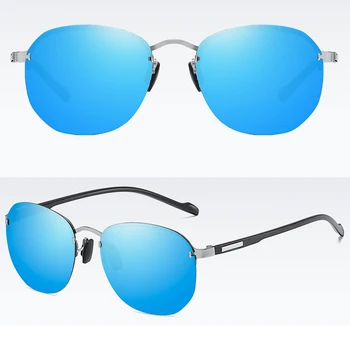 2020 Nou fără ramă Rotundă Polarizat ochelari de Soare pentru Bărbați și Femei, Albastru Oglinda Lentila TR90 Picior Protecție UV400 Ochelari de Soare S608