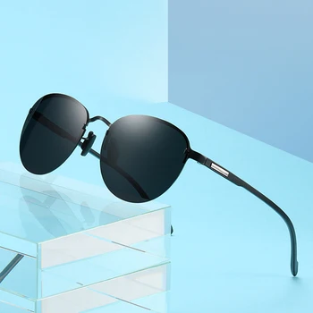 2020 Nou fără ramă Rotundă Polarizat ochelari de Soare pentru Bărbați și Femei, Albastru Oglinda Lentila TR90 Picior Protecție UV400 Ochelari de Soare S608
