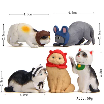 5Pcs/pisica kitty cu capac eșarfă animale/miniaturi/drăguț minunat/fairy garden gnome/moss decor terariu/figurine/diy consumabile