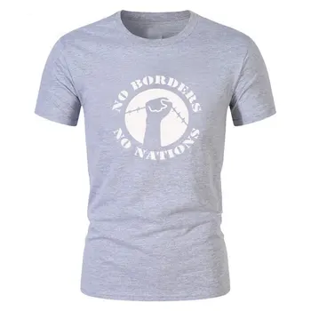 Nici Frontiere, Nici Națiunilor ANTIFA Antifascist Anarhie Tricou de Bumbac Largi mâneci Scurte T-Shirt Pentru Bărbați Rece Vara Tricouri