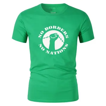 Nici Frontiere, Nici Națiunilor ANTIFA Antifascist Anarhie Tricou de Bumbac Largi mâneci Scurte T-Shirt Pentru Bărbați Rece Vara Tricouri