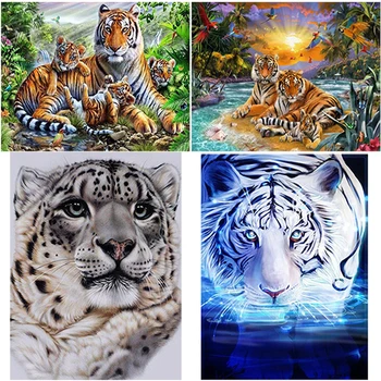 DIY 5D Diamant Pictura Tigru Full Diamant Rotund Broderie Mozaic Animale Imagini de Pietre cruciulițe Decor Acasă