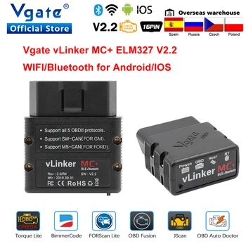 Vgate vLinker MC+ ELM 327 Bluetooth 4.0 Auto Scanner OBD2 wifi Instrument de Diagnosticare Auto pentru Android/IOS ELM327 OBD 2 ODB2 Bimmercode