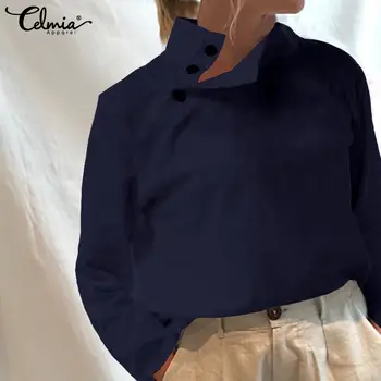 Femei Topuri si Bluze Celmia 2021 Moda Tunica Camasi Toamna Nasturi Maneca Lunga Stand Guler Vintage Blusas Mujer Plus Dimensiune