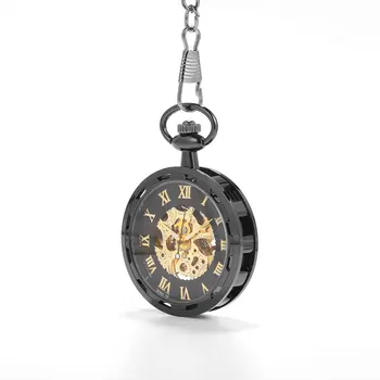 Retro negru roata Roman scară mare ceas de buzunar curtea creative valoare cadou rafinat flip-ceas de buzunar