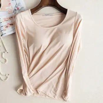 6 Culori Construit în Sutien tricou Maneca Lunga Femei Îmbrăcăminte Respirabil Feminin Bottom tricouri Topuri Casual Top Lady Tees