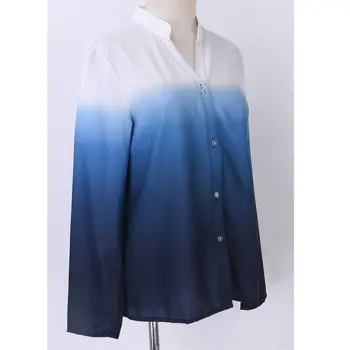 2019 Femei Primavara Blusas Liber Casual cu Maneca Lunga Sexy V-Neck Bluze Femei Vrac Gradient de Culoare Tricouri Topuri Plus Dimensiune S-3XL