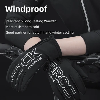 ROCKBROS Iarna Ciclism Complet Deget Mănuși Ține de Cald Ecran Tactil cu Degetul Motocicleta Windproof Anti-Alunecare, Mănuși de Schi
