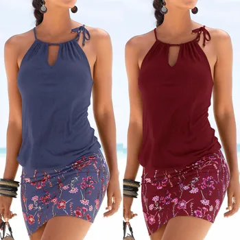 Plajă De Vară Rochie Mini 2020 Femei Fără Mâneci Florale Imprimare Rochie De Birou De Sex Feminin V-Neck Tunic Vestidos Dropshipping Hot Nou 2020