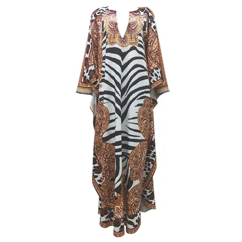 African Rochii pentru Femei Plus Dimensiune Zebra Imprimate Dashiki Elegant Doamnelor Rochie Musulman Abaya Caftan Bat Sleeve V-neck Robe